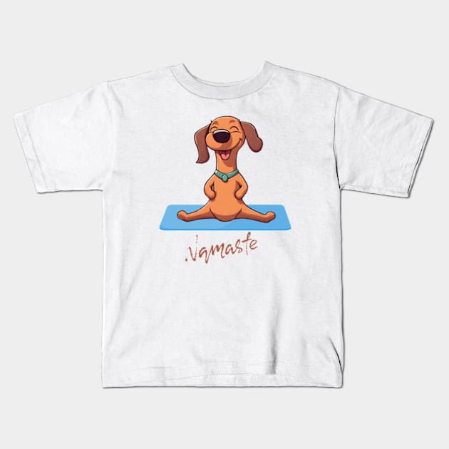 cute wiener dog doing yoga namaste Kids T-Shirt by badrhijri